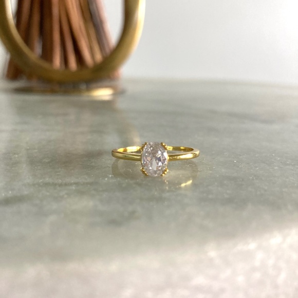 Sterling Silver Simulated Diamond Solitaire Gold Ring - Picture 6 of 7